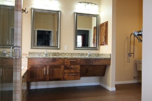A customized combination roll-under and traditional vanity
