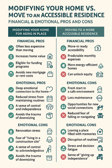 Pros and cons for modifying your home to age in place or moving